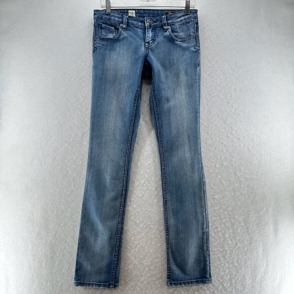 Volcom Jeans Womens Size 3/26 Stix Skinny Low Rise Light Washed Denim Blue - Picture 1 of 12